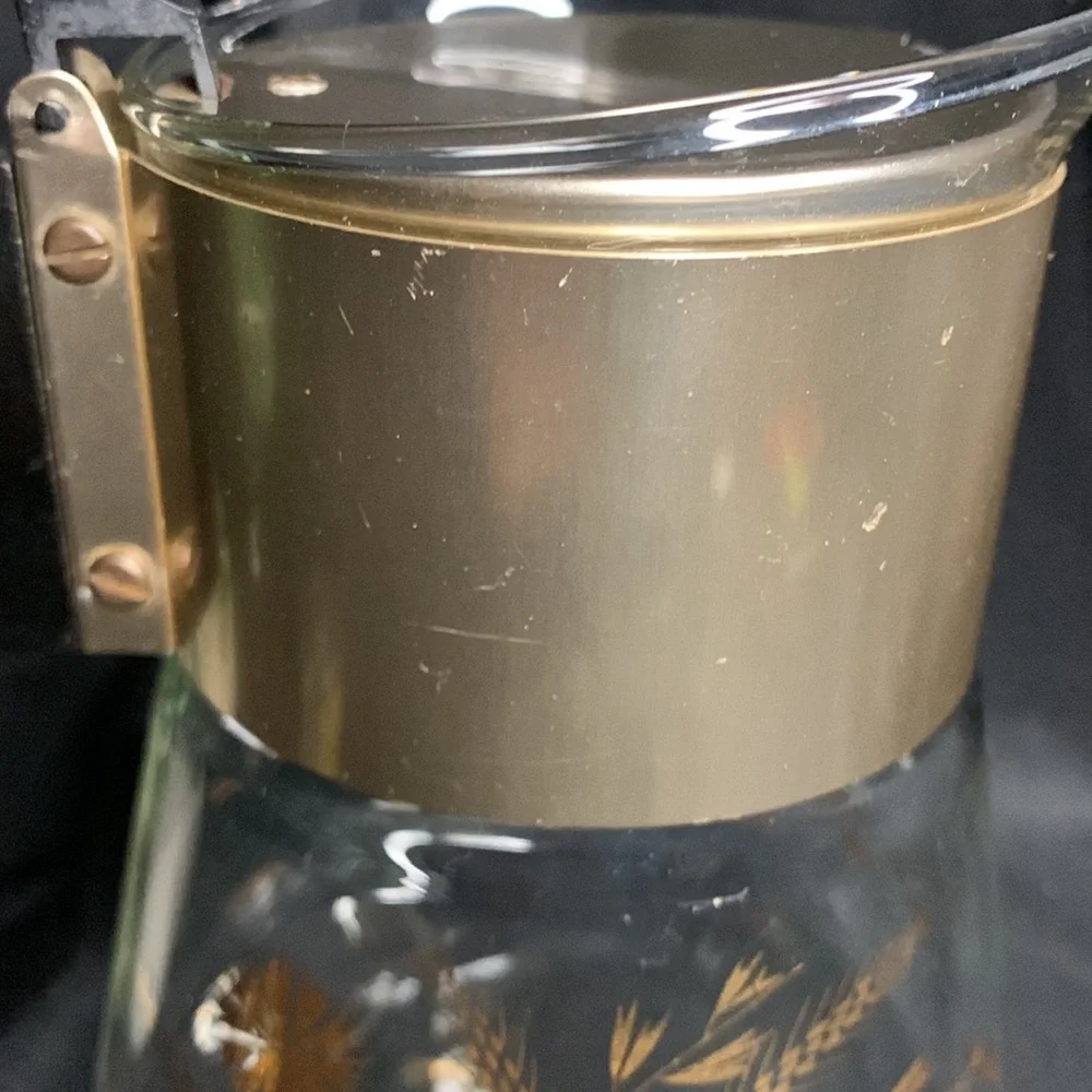 Vintage MCM David Douglas Flameproof coffee/tea carafe with gold wheat & flowers - Picture 4 of 9